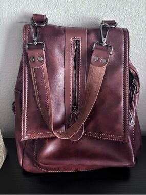 Women's Brown Leather Tote Backpack - Unbranded